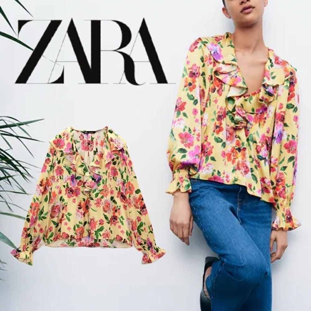 ZARA FLORAL PRINT RUFFLED SHIRT